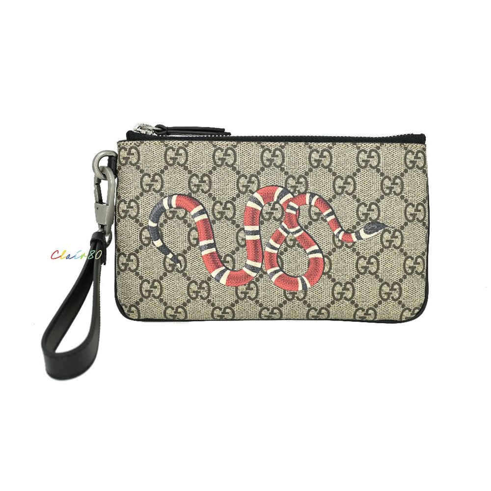Gucci 597556 GG Supreme with Kingsnake Print Wrist Pouch